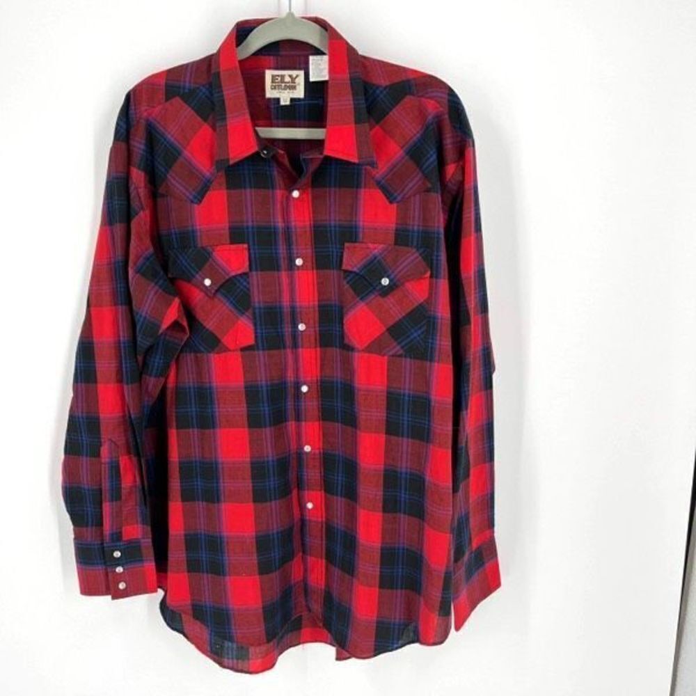 Vintage Men's Ely Cattleman‎ Red Black Size XL Button Front Pearl button red